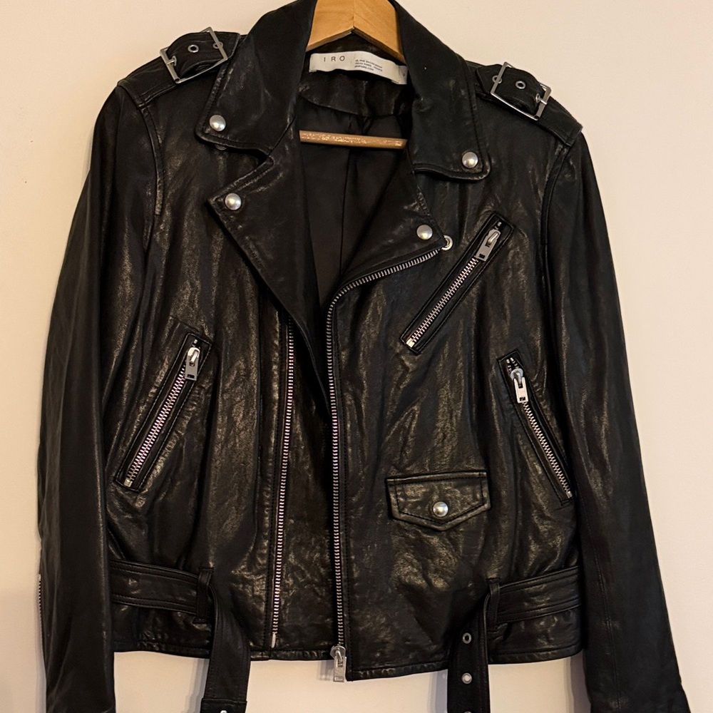 IRO Black Leather Jacket with Silver Accents